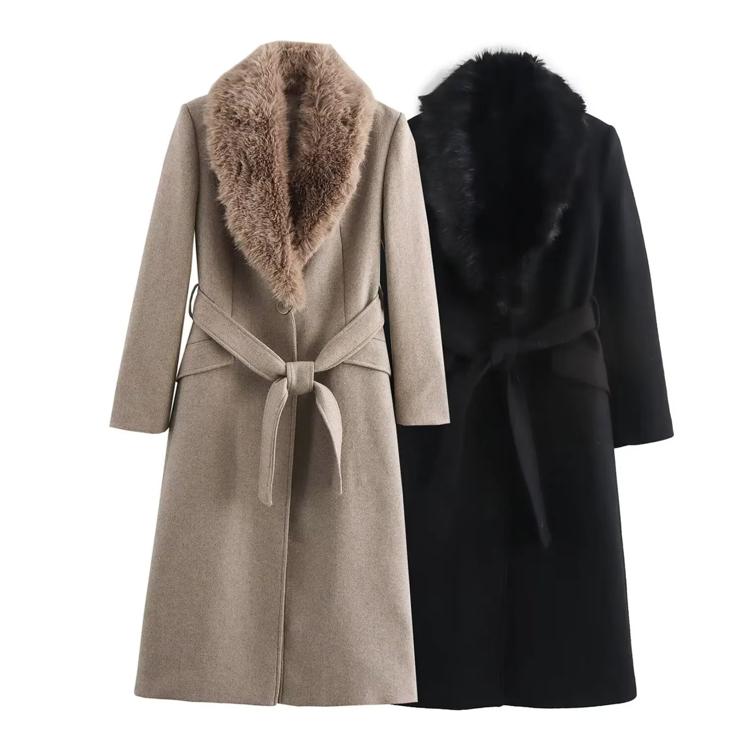 Long Sleeved Lapel Single Breasted Coat With Belt Pocket Decoration For Autumn And Winter New Women's Clothing