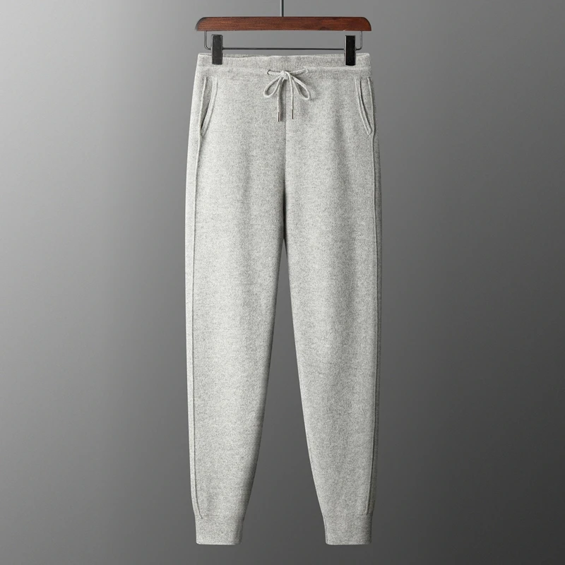 100% Merino Wool Men's Pants autumn and Winter Thickened High Waisted Small Leg Pants Casual Business Knitted Sweatpants Warm